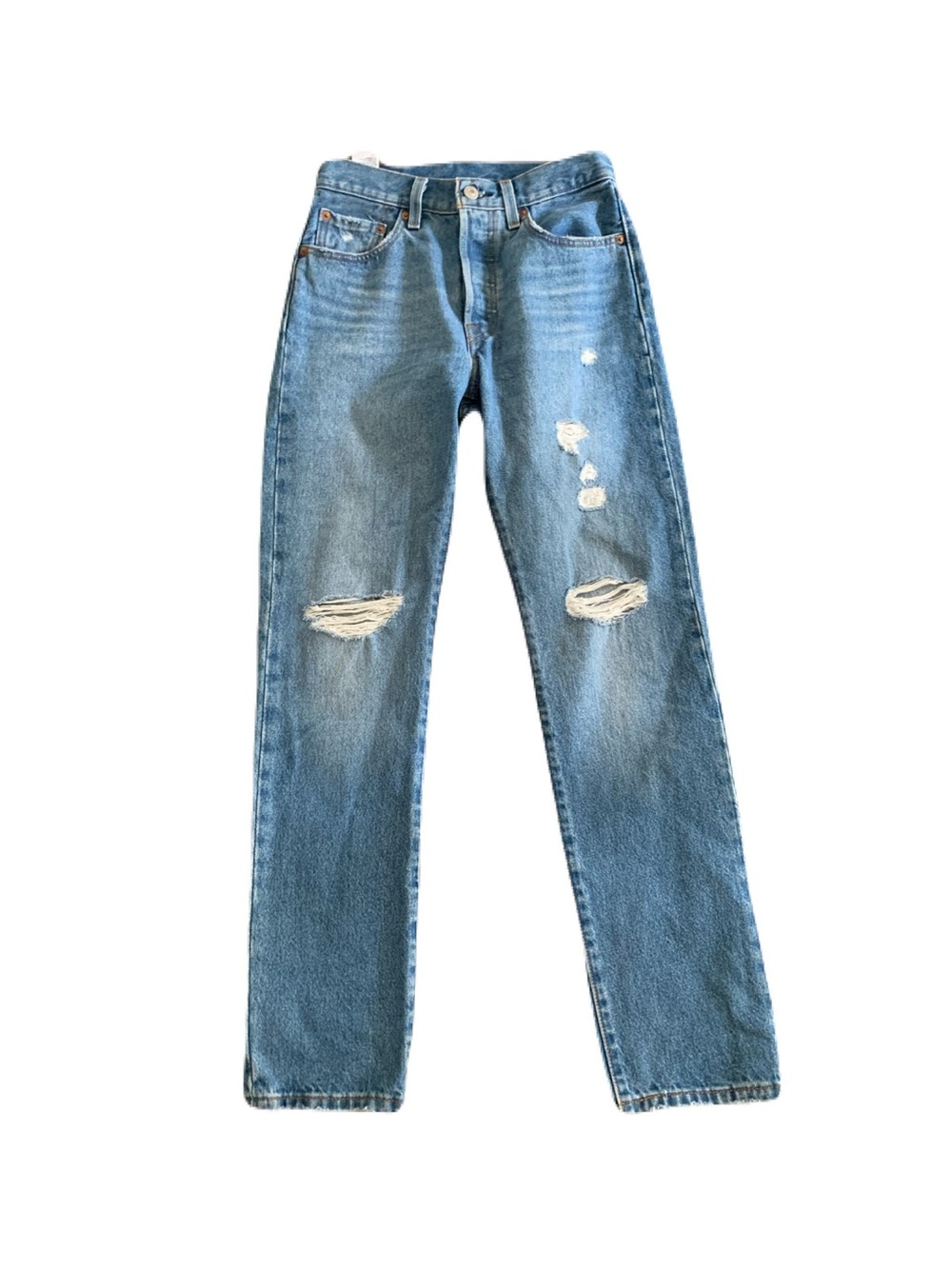 Levi's 501 Blue Distressed Denim Jeans Womens Size 24 x 30 Everyday Casual